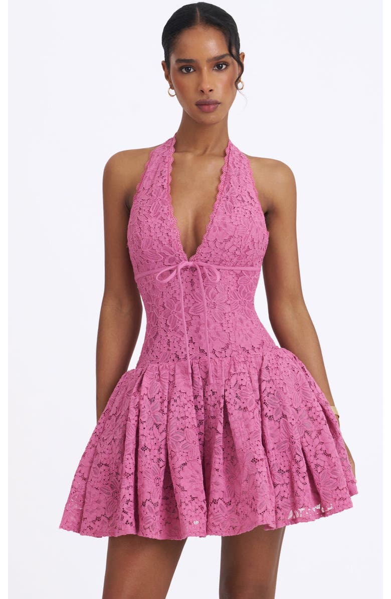 Miss Circle Karla Lace Drop Waist Halter Mini Dress, Main, color, Light Purple