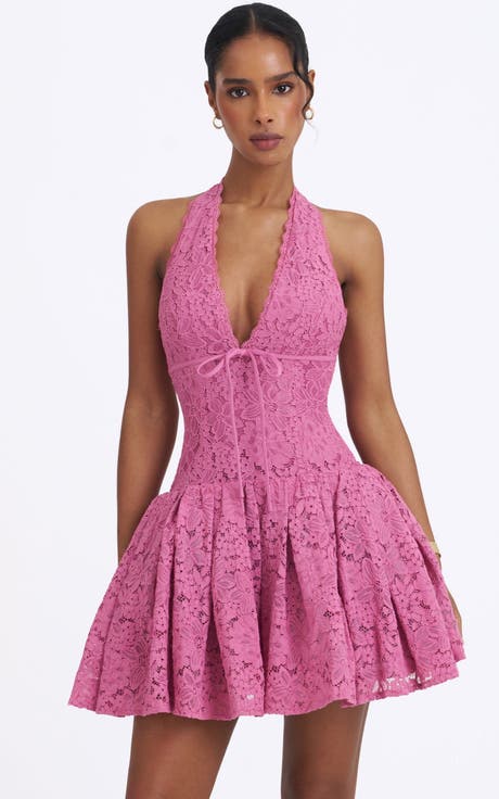 Karla Lace Drop Waist Halter Mini Dress
