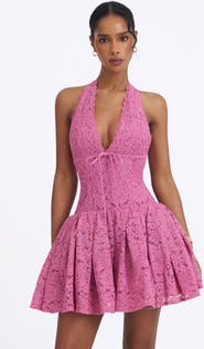 Miss Circle Karla Lace Drop Waist Halter Mini Dress