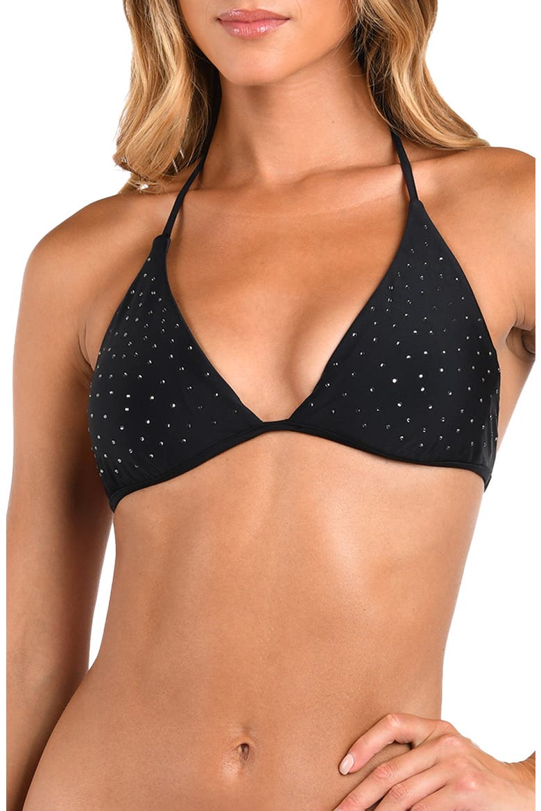 Annabelle Shine Triangle Bikini Top, Main, color, BLACK