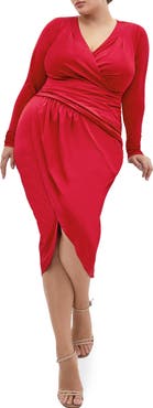 City Chic Marissa Ruched Long Sleeve Midi Dress
