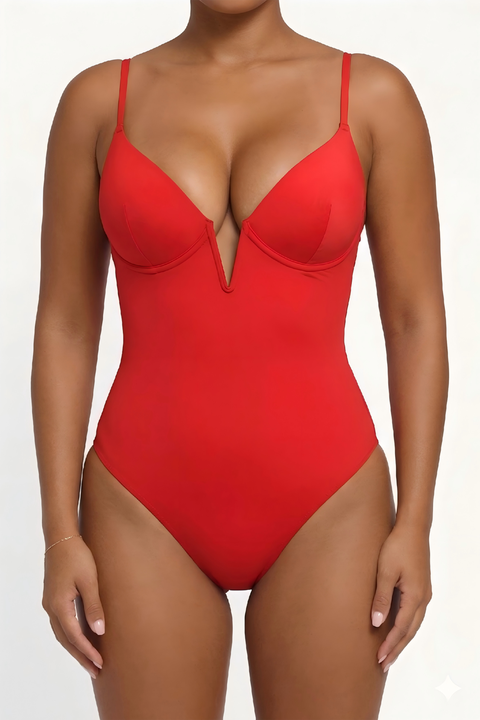 Plunging V Built-in Shapewear Low Back One-Piece Swimsuit