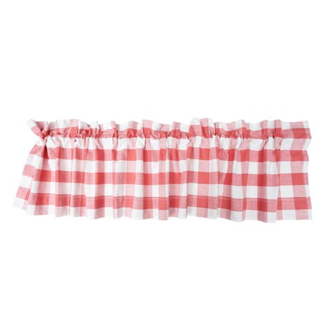 Franklin Coral Gingham Check Window Valance Curtain, Set of 2