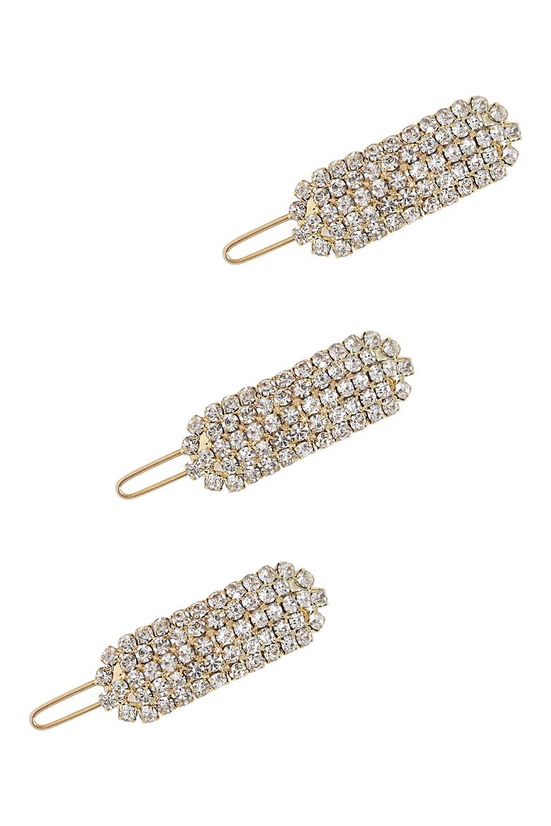 3-Pack Crystal Barrettes, Main, color, GOLD
