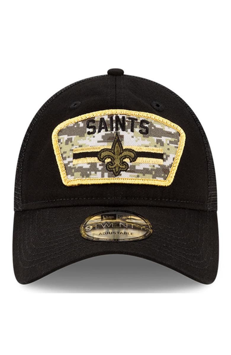 New Era Men's New Era Black New Orleans Saints 2021 Salute To Service Trucker 9TWENTY Adjustable Hat, Main, color, 