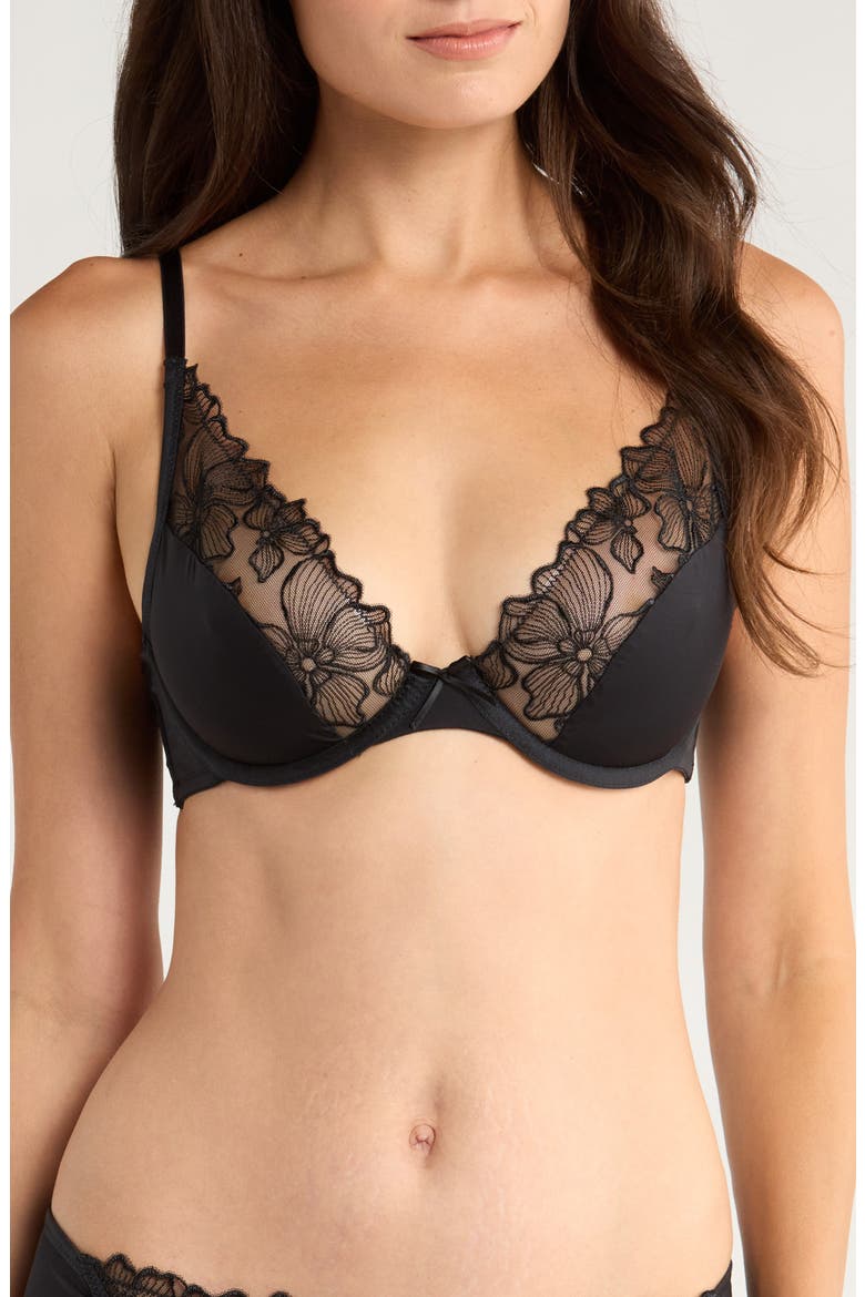 Jemma Lace & Mesh Underwire Bra, Main, color, CAVIAR