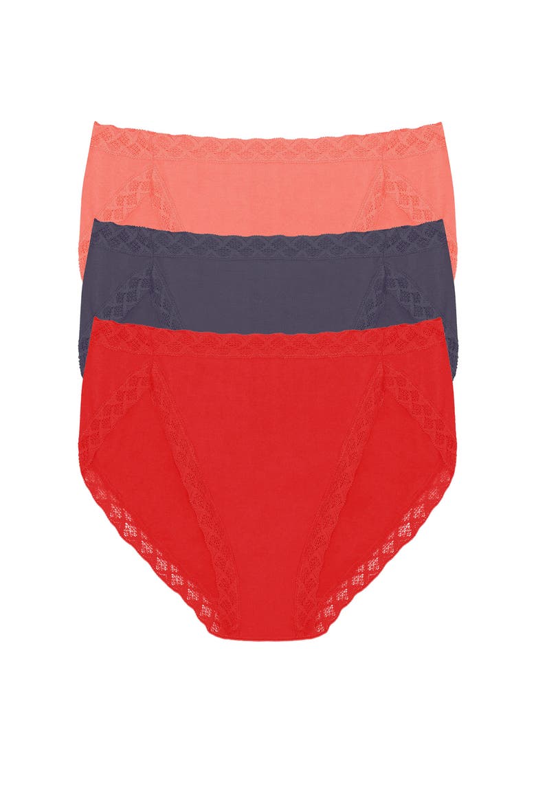 Bliss Cotton French Cut Brief 3-Pack, Main, color, Neon Coral/Greystone/Paprika