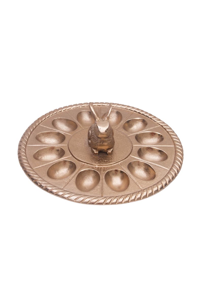 Easter Bunny Rabbit Gold Metal 12-Section Deviled Egg Serving Platter 10", Alternate, color, Gold