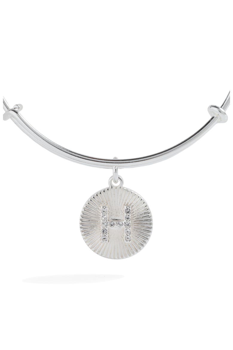 Pave Starburst Texture Initial Bangle Bracelet, Alternate, color, Silver - H