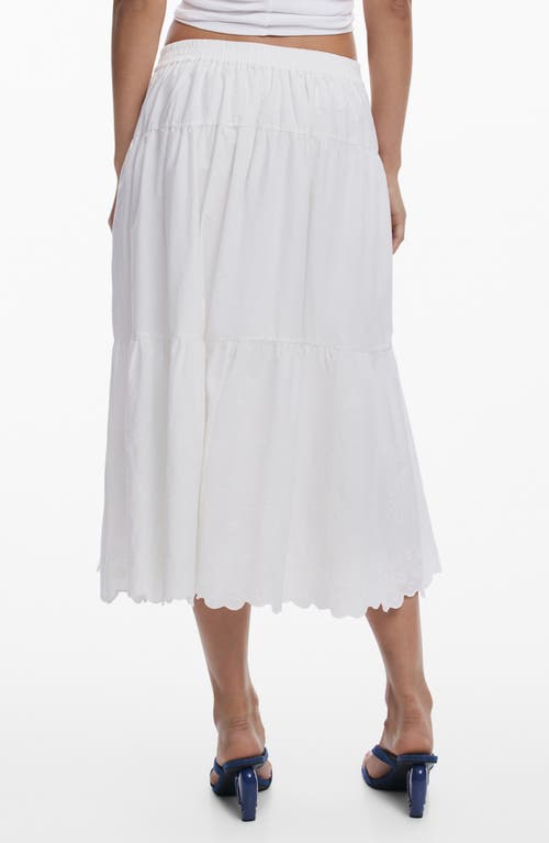 Desigual Embroidered Cotton Midi Skirt In White