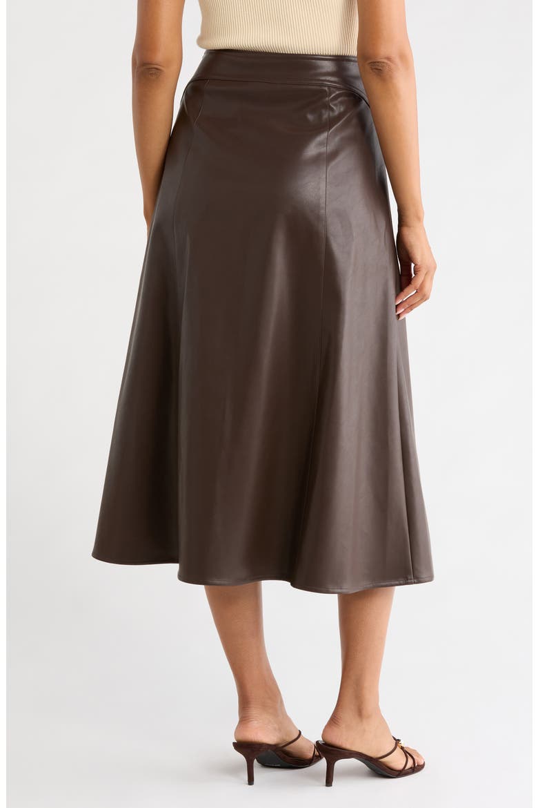 Button Front Faux Leather Midi Skirt, Alternate, color, BROWN