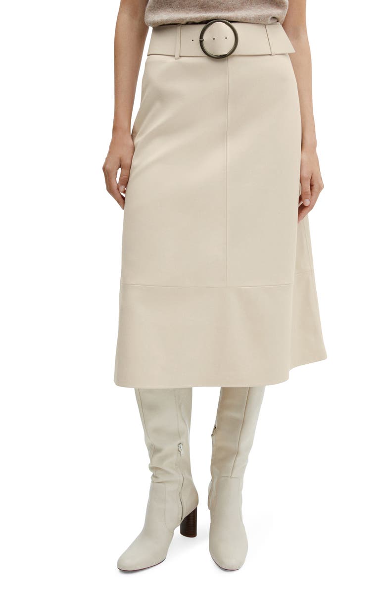 MANGO Faux Leather Belted Skirt, Main, color, 