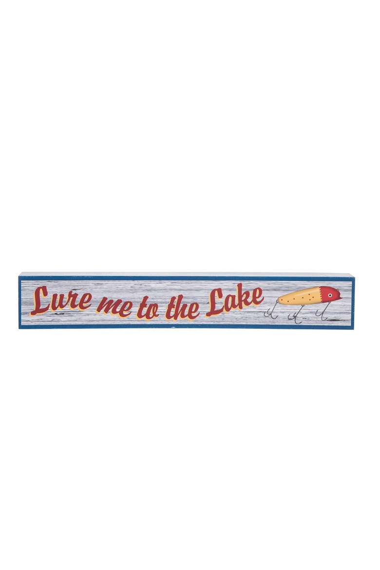 "Lure Me To The Lake" Fishing Lure Lakehouse Wall Sign 15.9", Main, color, Red