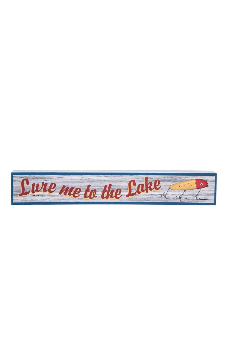 Beachcombers "Lure Me To The Lake" Fishing Lure Lakehouse Wall Sign 15.9", Main, color, Red