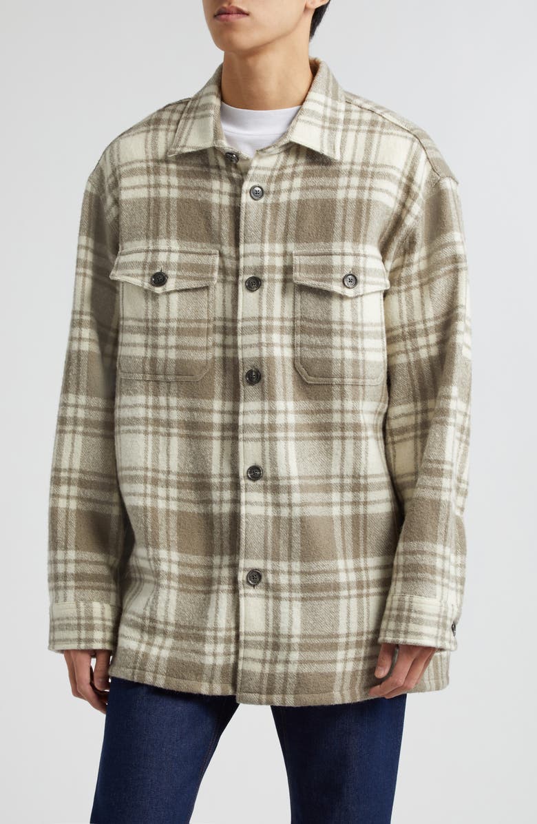 AMI PARIS Maxi Oversize Plaid Virgin Wool Overshirt, Main, color, 