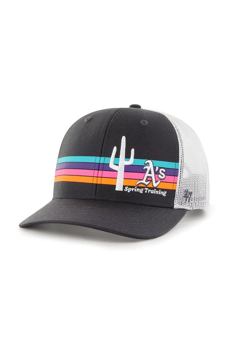 '47 Men's '47 Charcoal/White Oakland Athletics Spring Training Sun Dog Trucker Snapback Hat, Main, color,