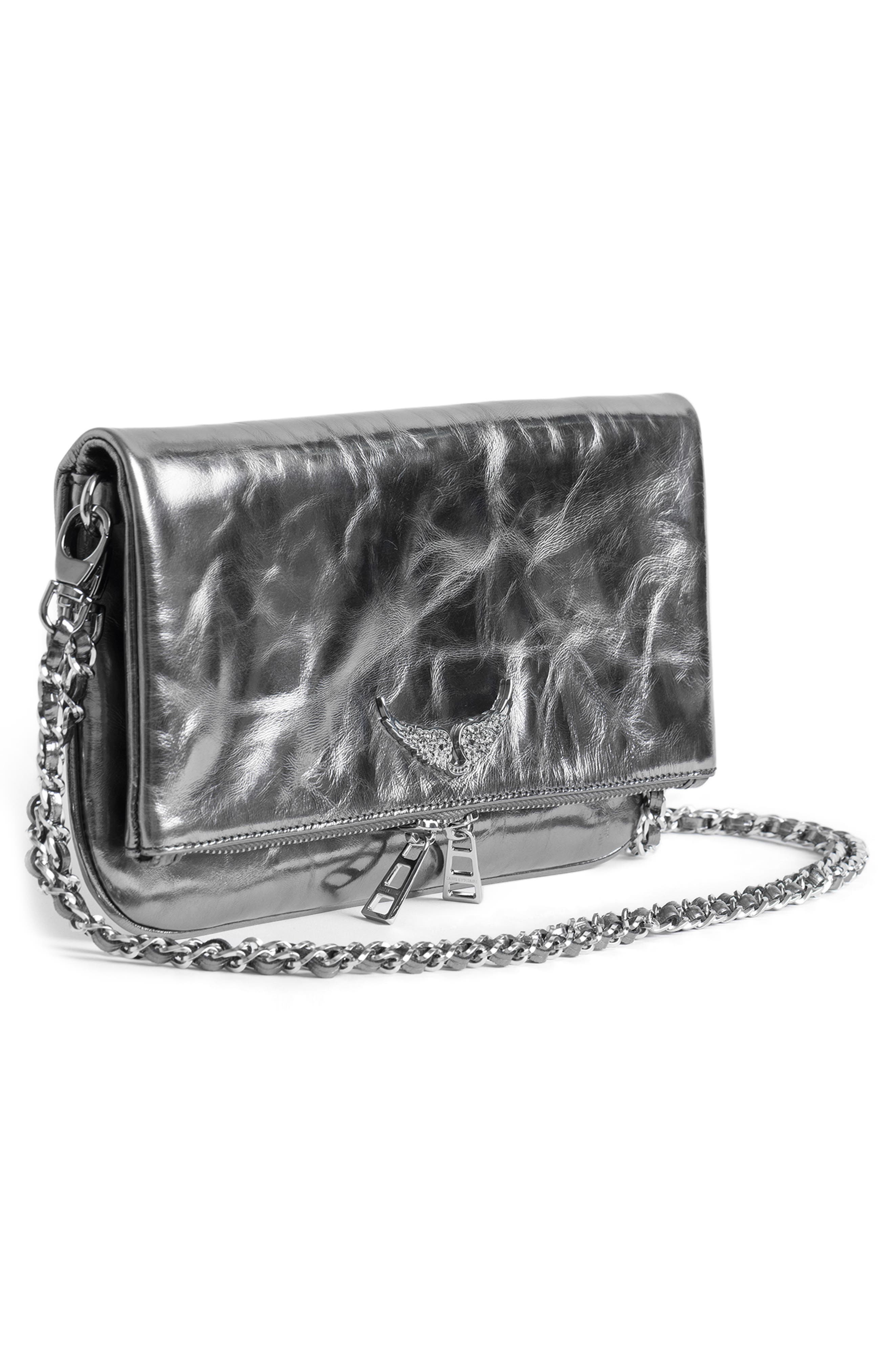 Zadig & Voltaire Rock II Metallic Clutch, Alternate, color, Gun