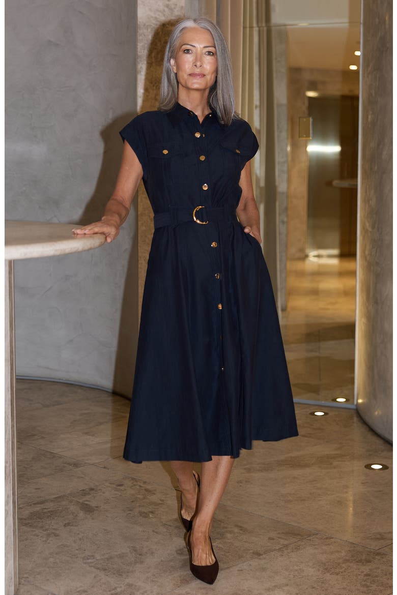 Mayfair Midi Shirt Dress, Alternate, color, NAVY