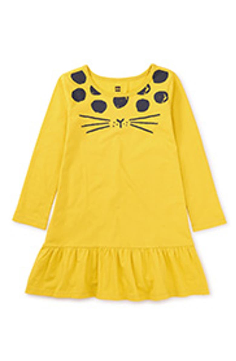 Tea Collection Ruffle Hem Graphic Dress, Main, color, Sulphur