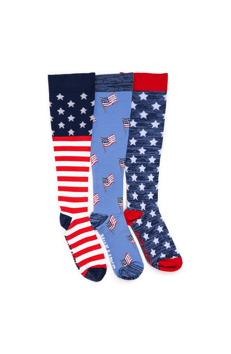 MUK LUKS Tall Nylon Blend Compression Socks 3 Pair Pack, Alternate, color, Red/White/Blue