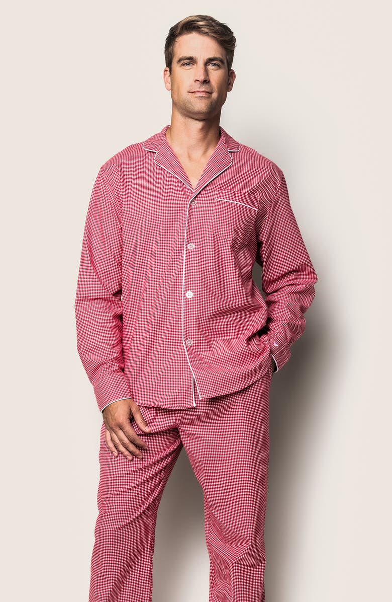 Petite Plume Mini Gingham Cotton Twill Pajamas, Alternate, color, Red