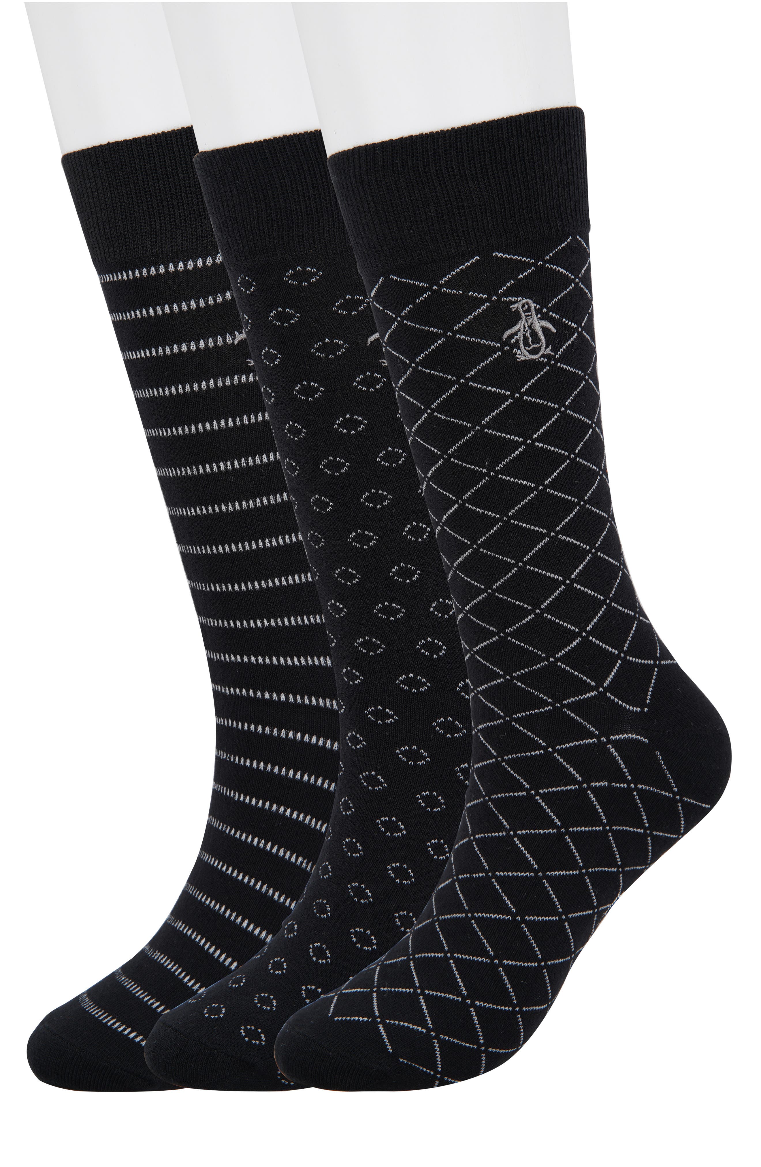 Original Penguin Mulaney Grid Essential Crew Socks - Pack of 3