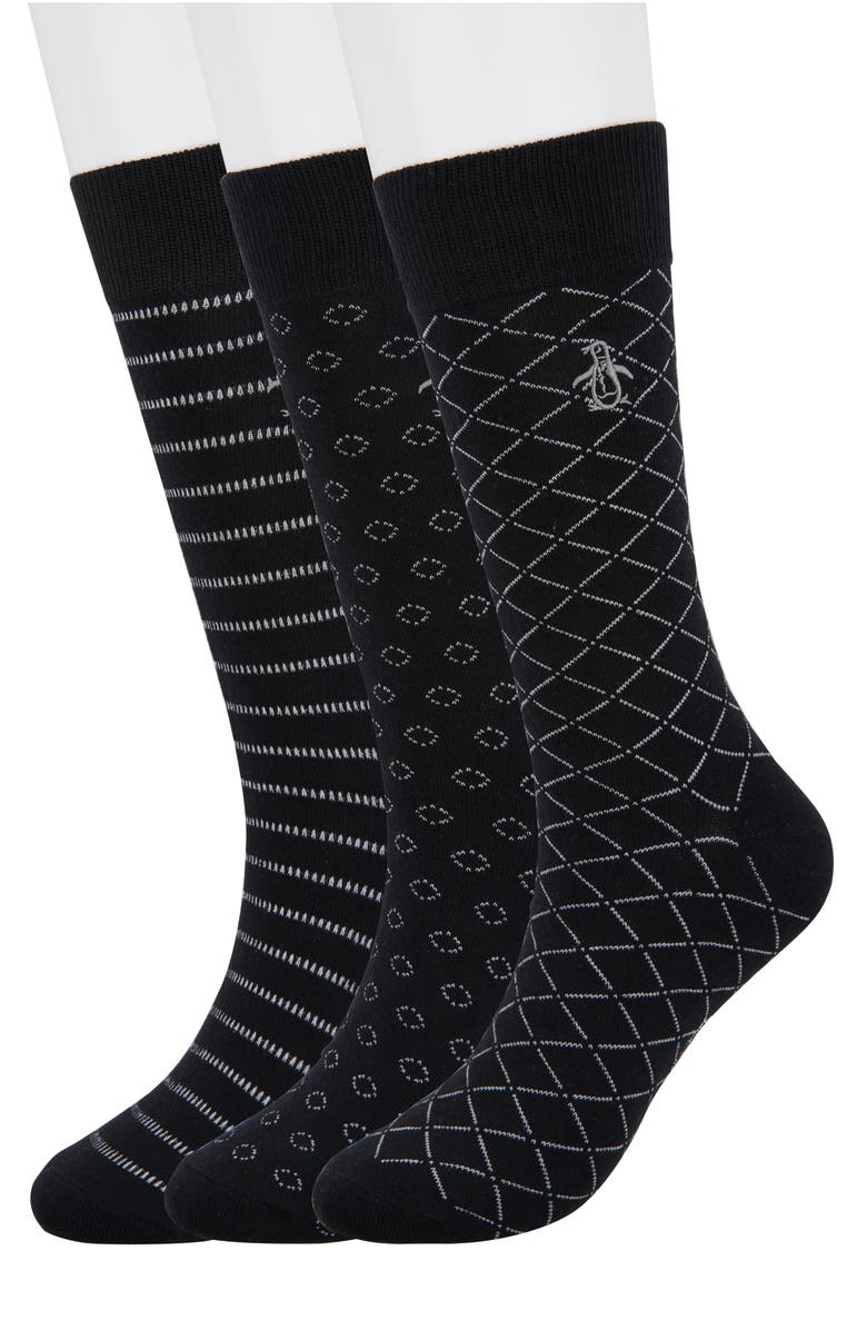 Original Penguin Mulaney Grid Essential Crew Socks - Pack of 3, Main, color, Black