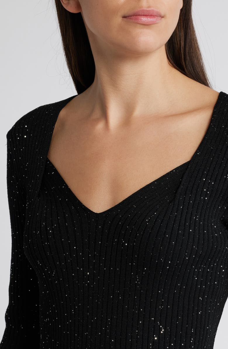 BOSS Ferim Sparkle Sweetheart Neck Rib Top, Alternate, color, Black