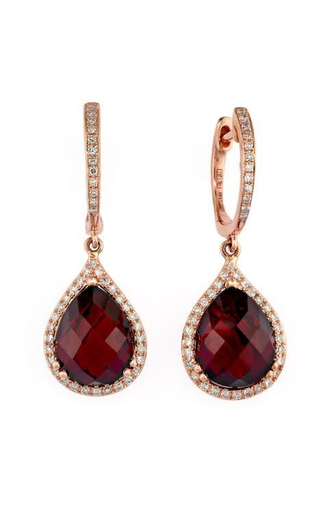 14K Rose Gold Diamond,Garnet Earrings