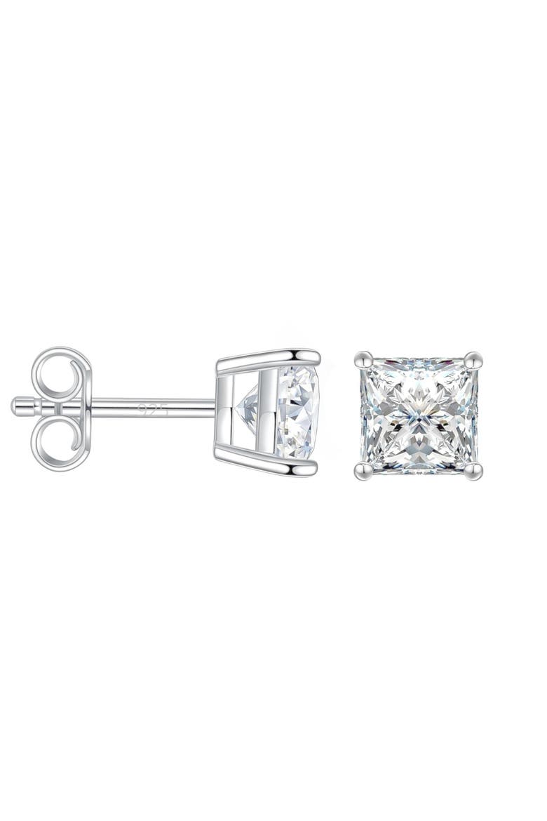 Sterling Silver Square Moissanite Studs, Main, color, Silver