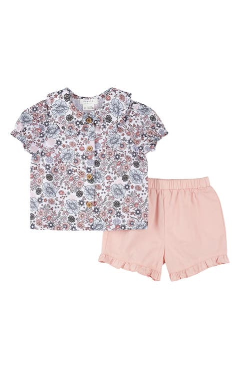 Retro Flowers Organic Cotton Top & Ruffle Shorts Set (Baby)