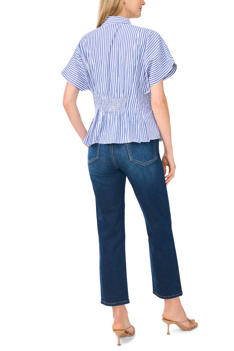Stripe Short Sleeve Pleated Button-Up Shirt, Alternate, color, BLUE MULTI