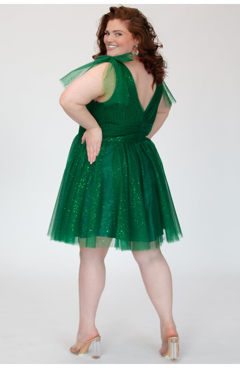 Sydney's Closet Sparkle Tulle Curvy Cocktail Party Dress with Bows, Alternate, color, Shamrock