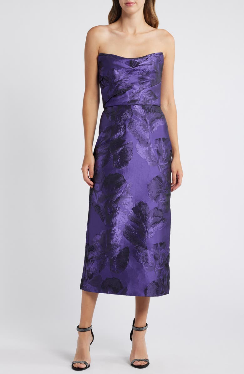 Amsale Floral Jacquard Strapless Column Gown, Main, color, 