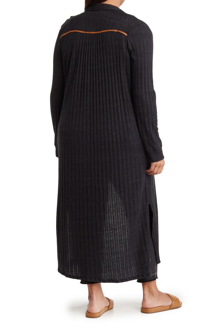 BAEA Ribbed Knit Long Line Duster Cardigan, Alternate, color, BLACK
