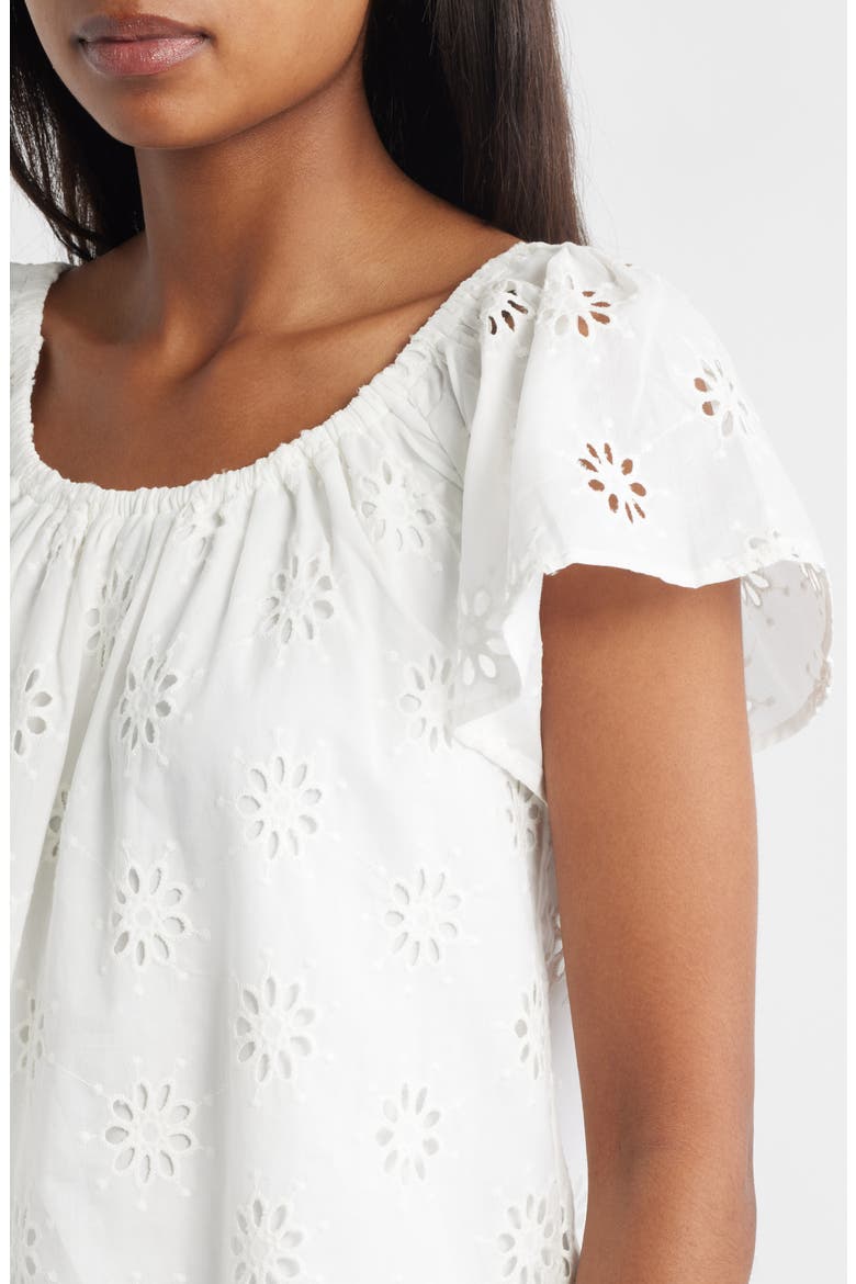 Eyelet Cotton Peasant Top, Alternate, color, WHITE