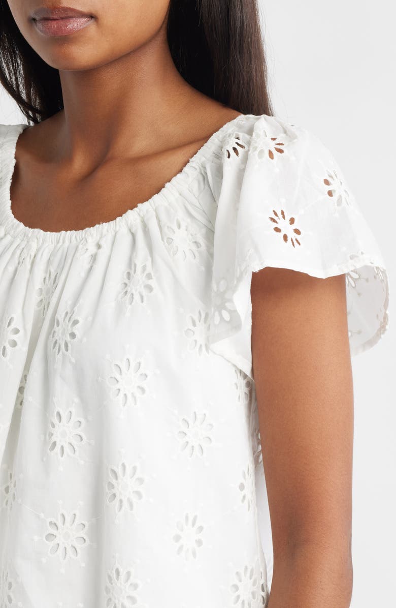 Bobeau Eyelet Cotton Peasant Top, Alternate, color, White