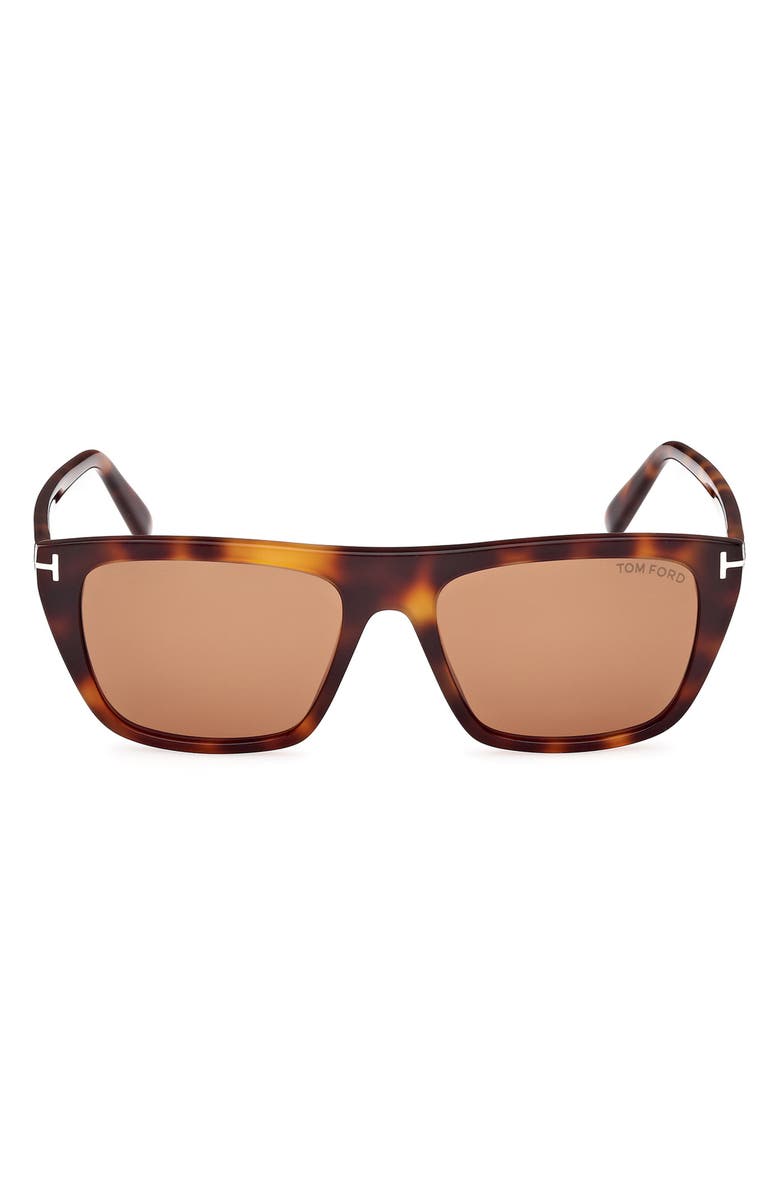 TOM FORD Aslan 56mm Rectangular Sunglasses, Main, color, Classic Havana / T Logo