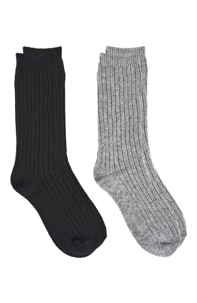 French Connection Cashmere Flat Crew Sock 2-Pack, Alternate, color, Grey Black