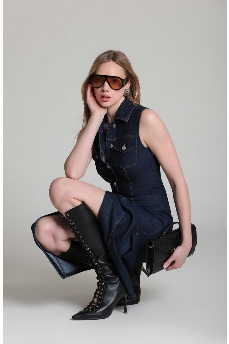Sleeveless Stretch Denim Dress, Alternate, color, SATIN WASH