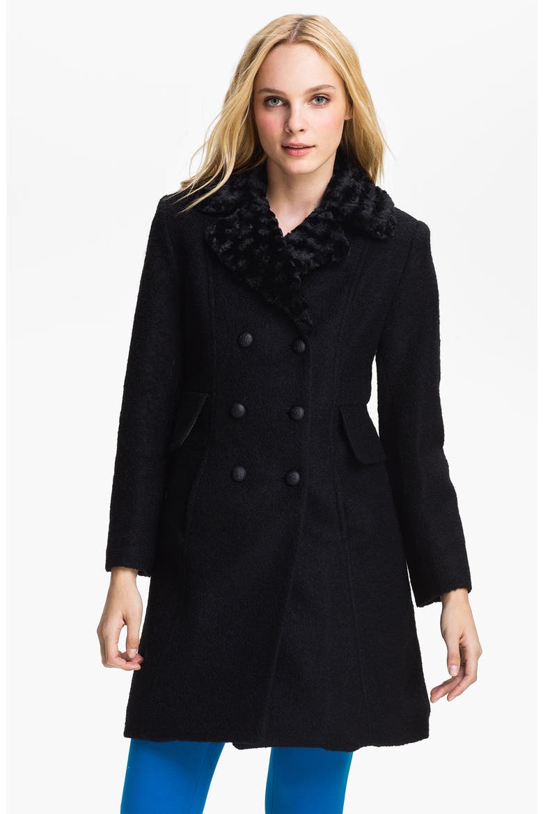Faux Fur Lined Bouclé Coat, Main, color, BLACK