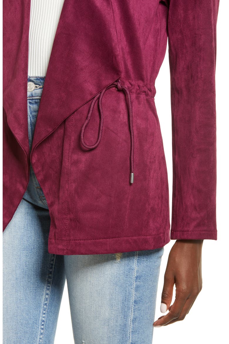 Faux Suede Drapey Jacket, Alternate, color, BURGUNDY