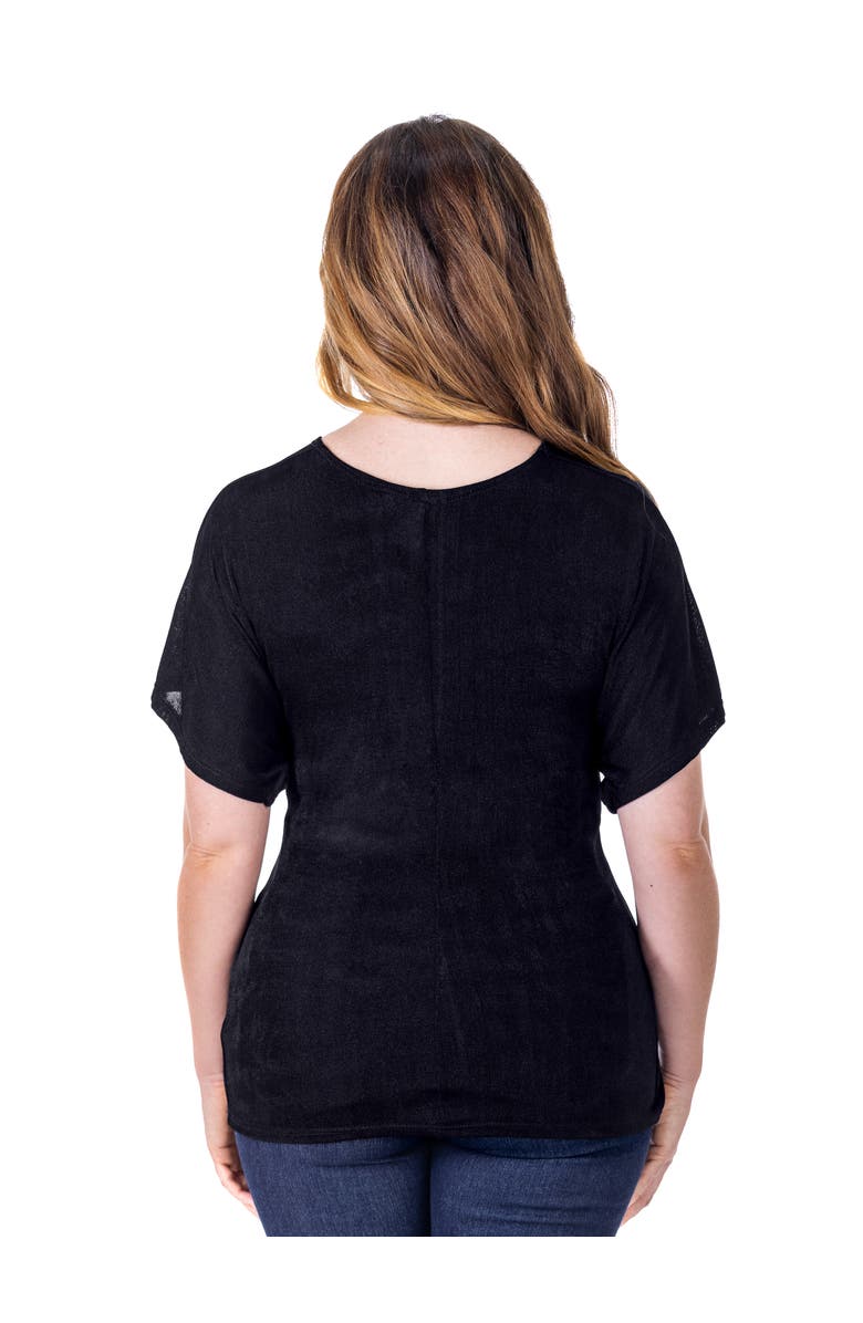 24seven Comfort Apparel Petites V-Neck Knot Front Cap Sleeve Top, Alternate, color, Black