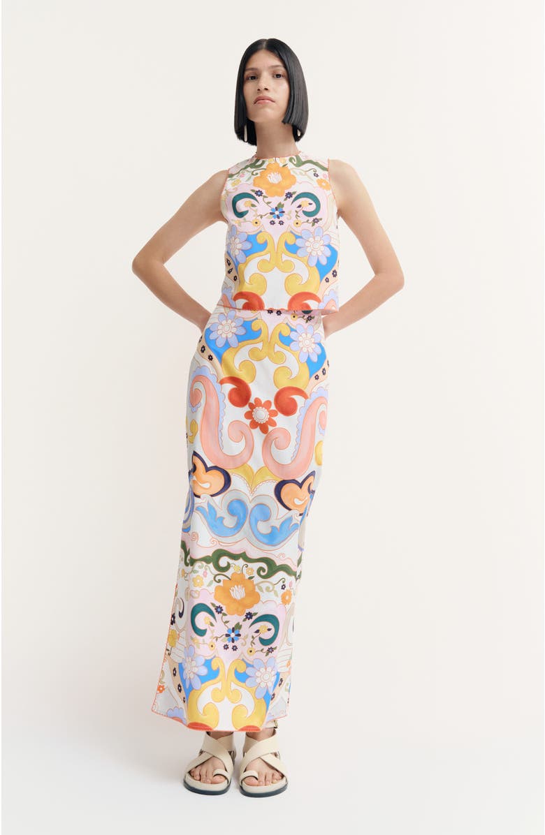 De Loreta Polen Pencil Cotton Midi Skirt, Alternate, color, Rambutan Print