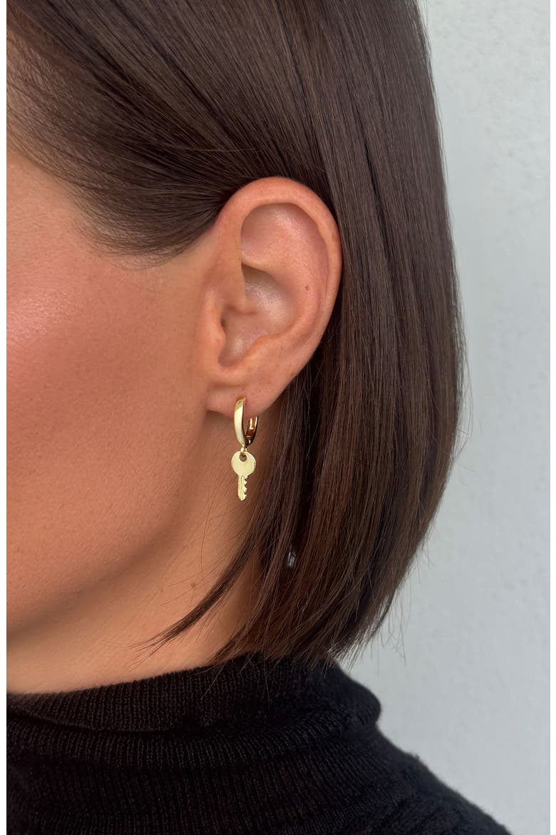 Lock and Key Huggie Hoop Earrings, Alternate, color, GOLD