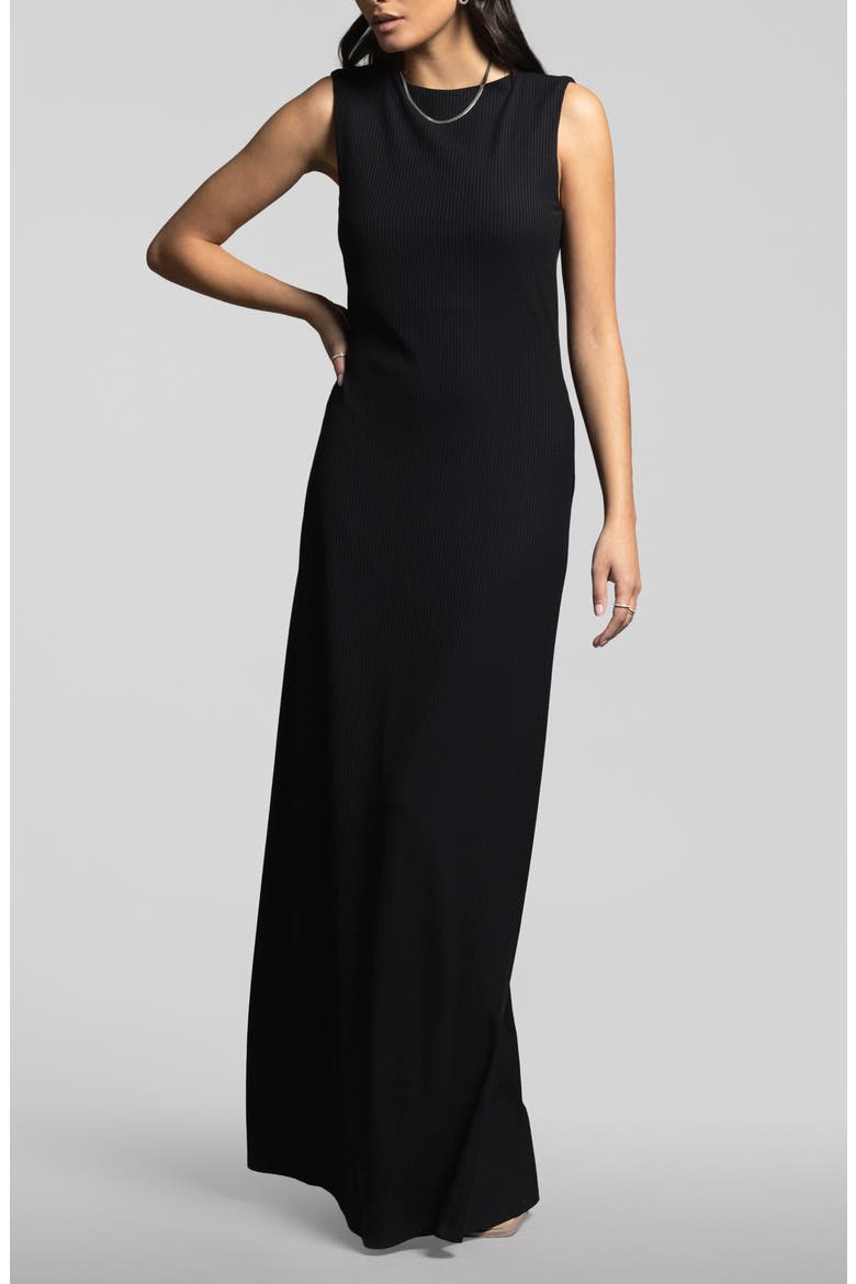 Leighton Sleeveless Rib Maxi Dress, Alternate, color, BLACK