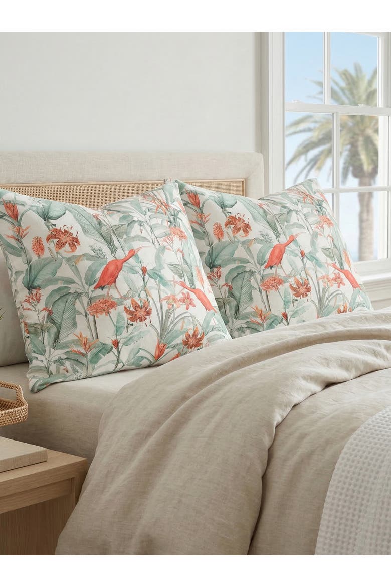 Feathered Tropics Linen Dutch Euro Pillow with Down Insert, Alternate, color, Green