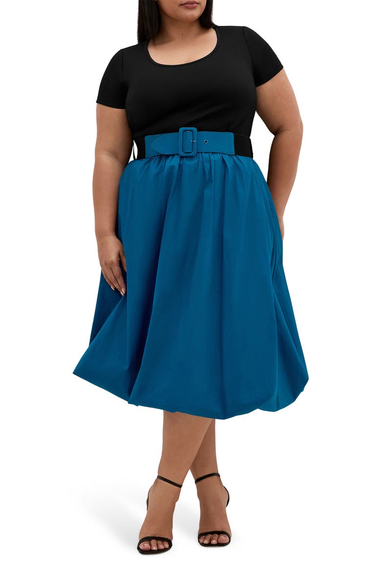 Paris Love Bubble Skirt Dress, Main, color, POSEIDON
