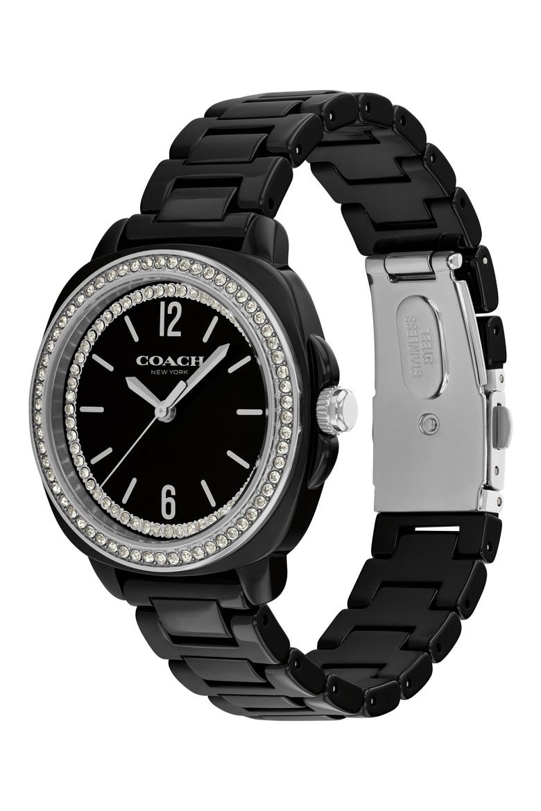 Kitt Crystal Ceramic Bracelet Watch, 34mm, Alternate, color, BLACK
