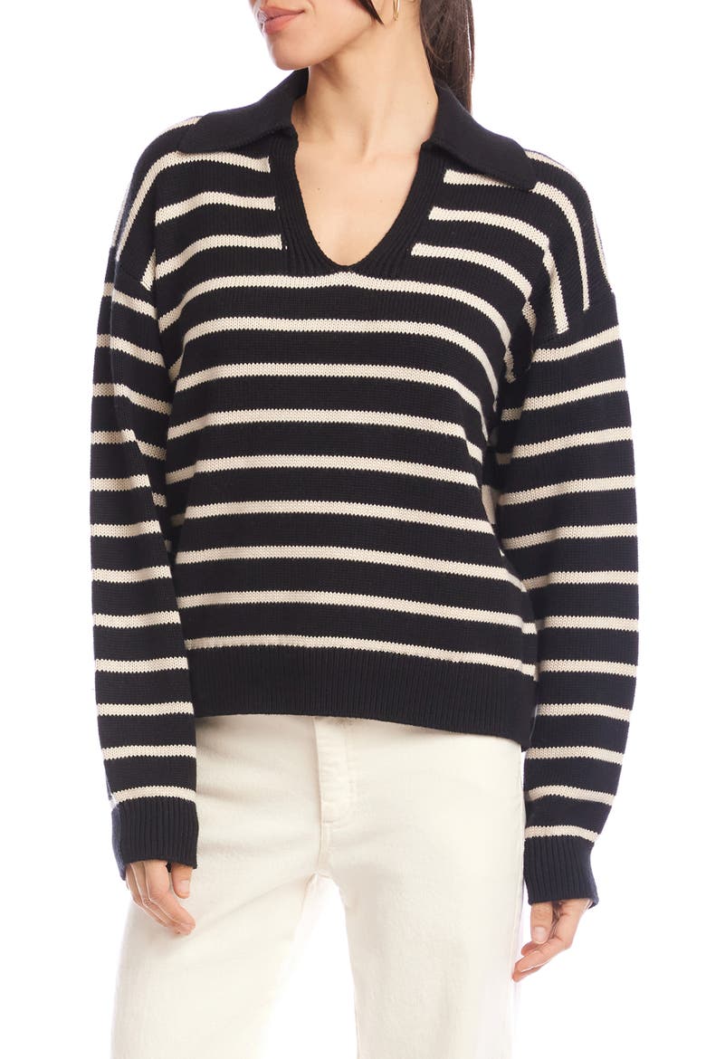Stripe Polo Sweater, Alternate, color, BLACK ECRU